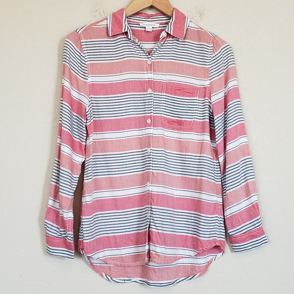 beachlunchlounge Striped Button Down Top Blouse Coastal Nautical Women's X-Small